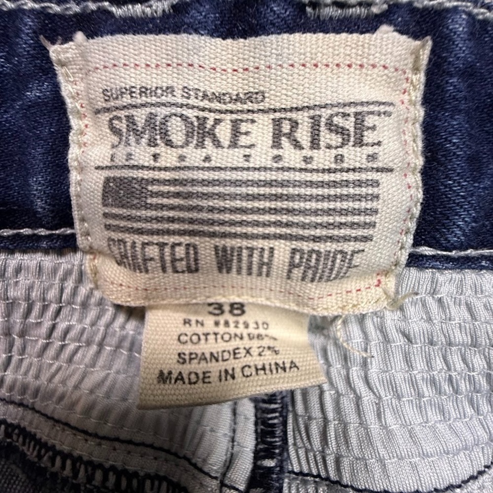 Smoke Rise Shorts Men 38 Cut Off Stretch Denim Paint Splattered Jean Biker Motto - Picture 3 of 6